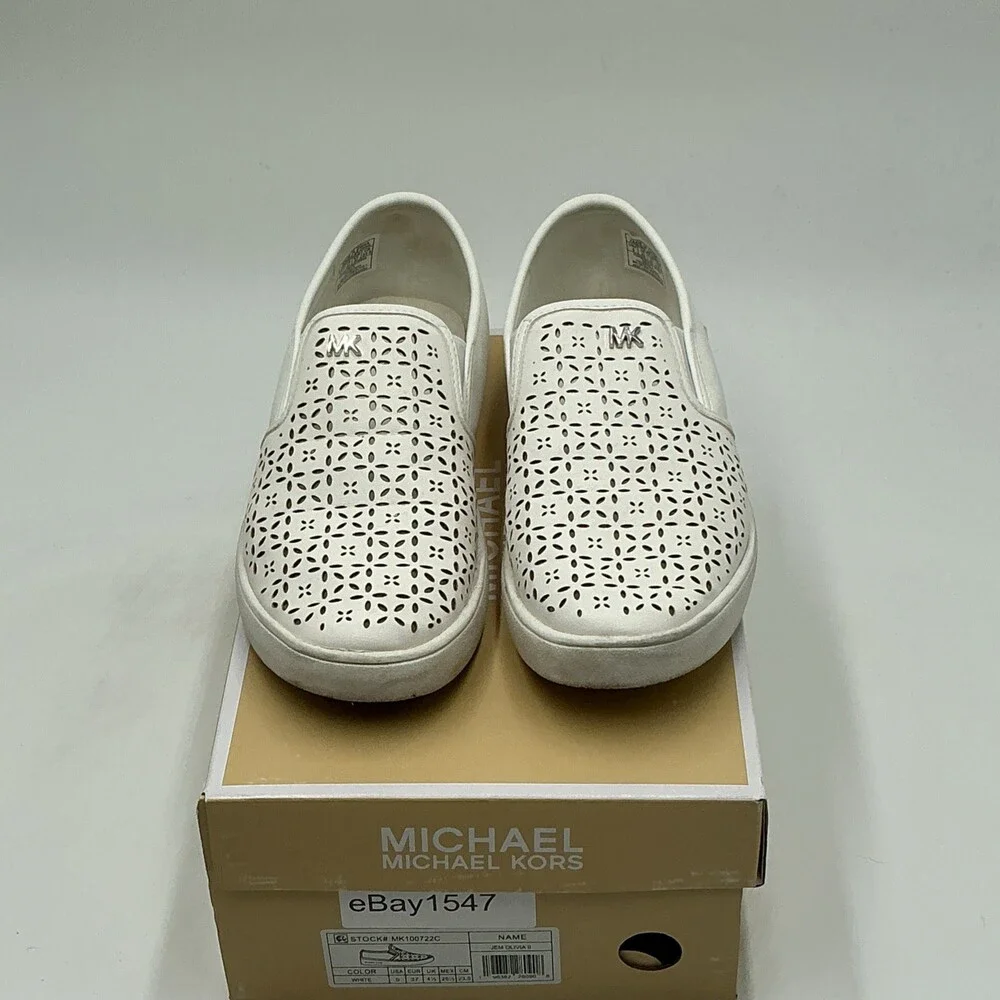 Michael Kors Jem Olivia II Sneakers Girl's 5M White Laser Cut Shoes Ebay1547